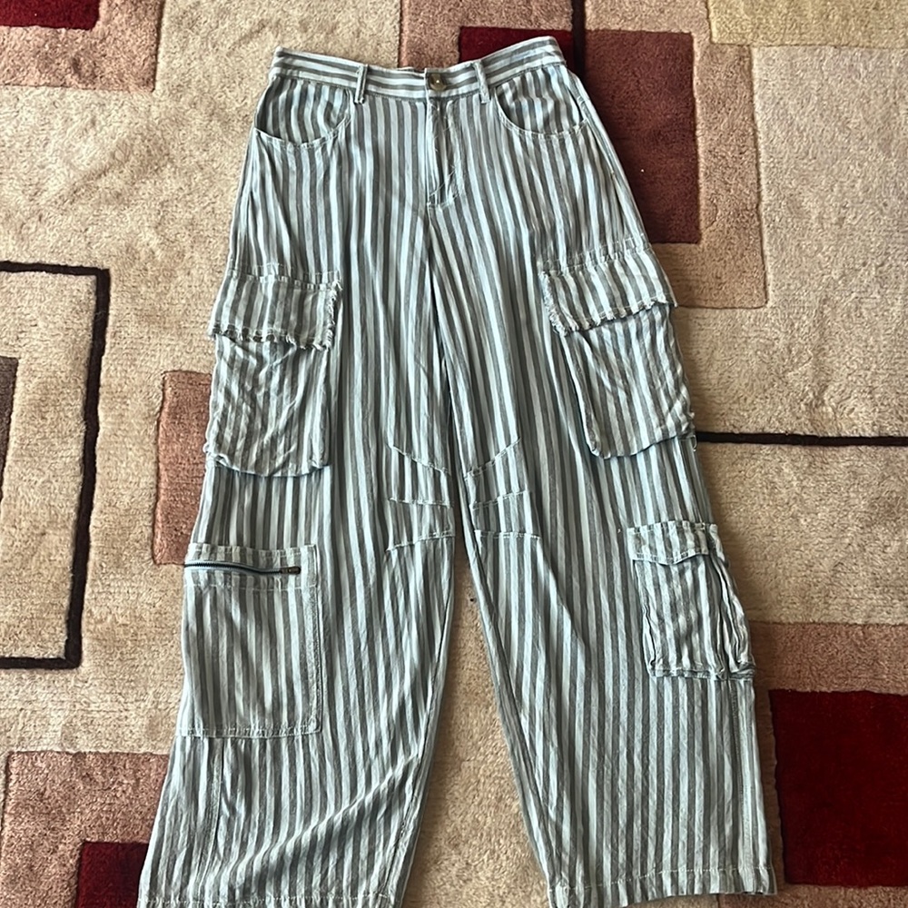 Urban Outfitters Blue Striped Fabric Cargo Pants